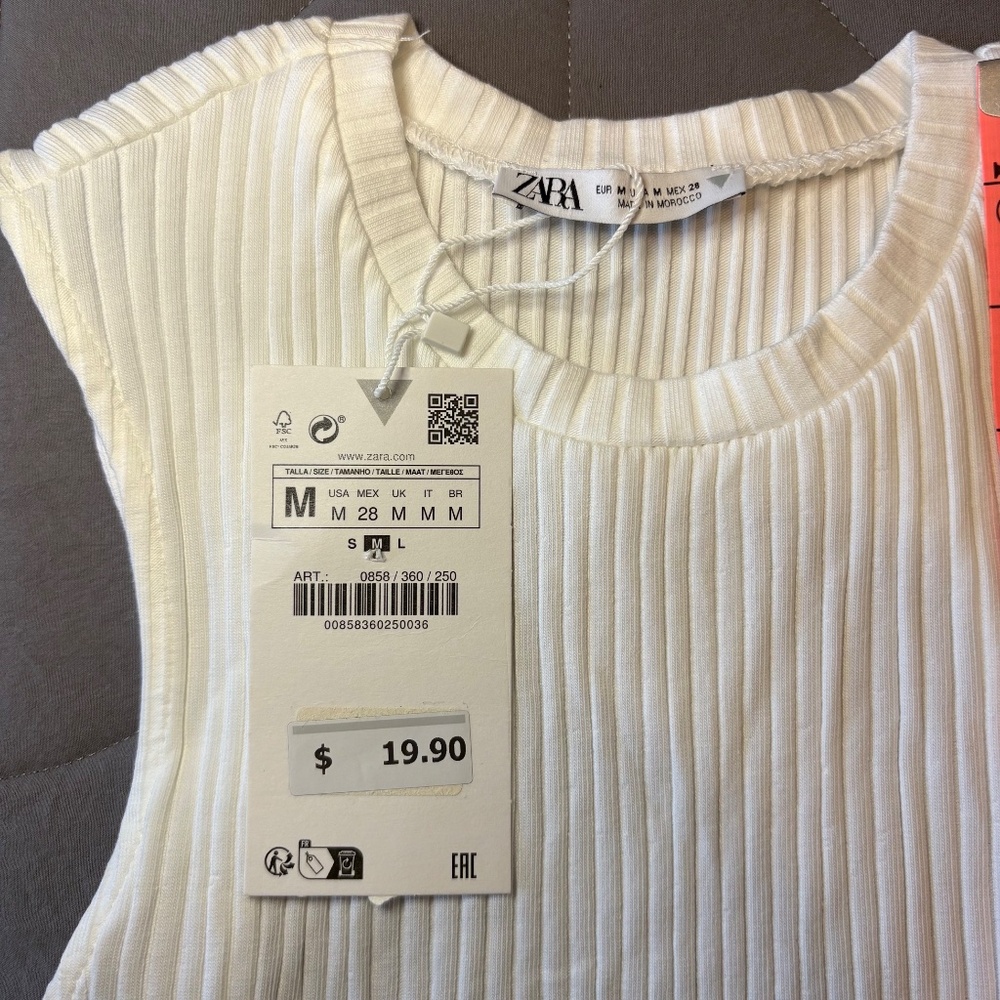 Zara White Ribbed Back Less Tie Back Tank NWT Size‎ M - Picture 4 of 5